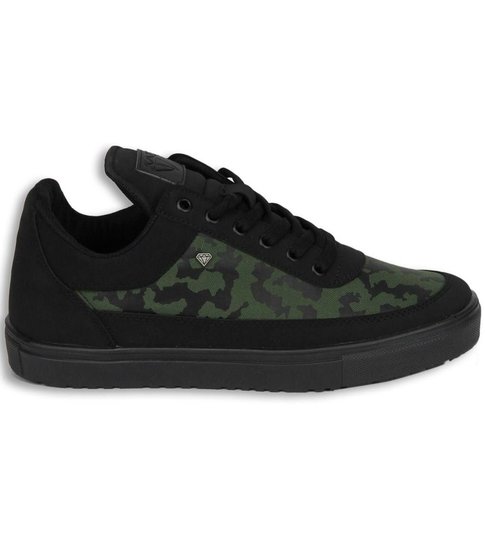 Onderwijs regelmatig Sport Heren Schoenen - Heren Sneaker Low Camouflage Side - Groen Zwart - Style  Italy