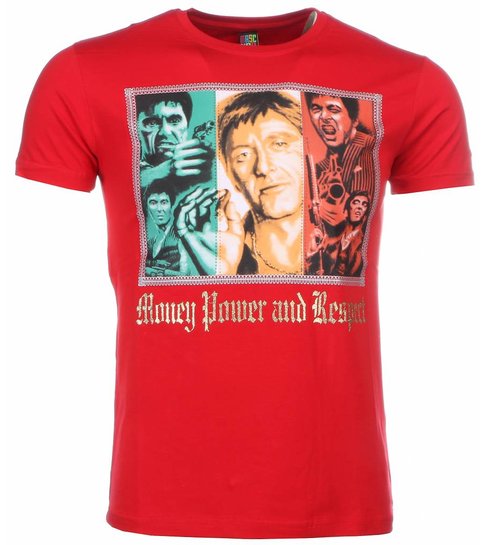 Local Fanatic T-shirt - Scarface Money Power Respect Print - Rood