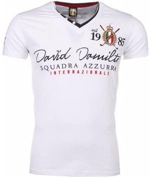 David Copper Italiaanse T-shirt - Korte Mouwen Heren - Borduur Squadra Azzura - Wit