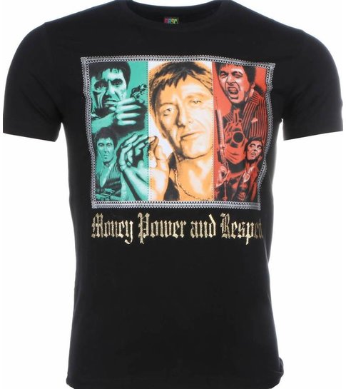 Local Fanatic T-shirt - Scarface Money Power Respect Print - Zwart