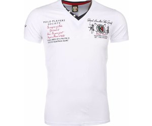 titel Ga trouwen Garantie Italiaanse T-shirt - Korte Mouwen Heren - Borduur Polo Players - Wit -  Style Italy