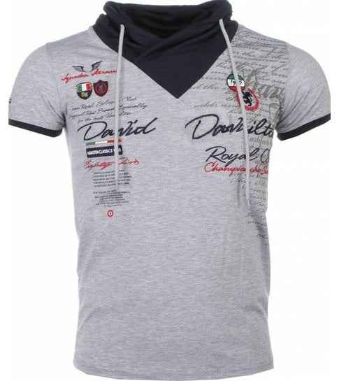 David Copper Italiaanse T-shirt - Korte Mouwen Sjaalkraag Heren - Royal Club - Grijs