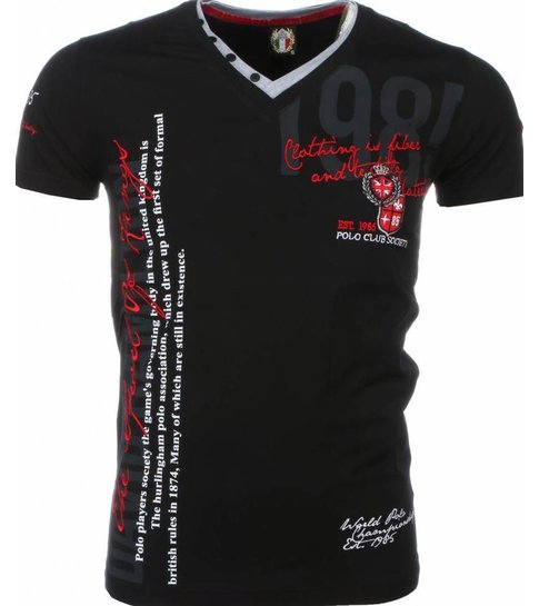 David Copper Italiaanse T-shirt - Korte Mouwen Heren - Borduur Polo Club - Zwart