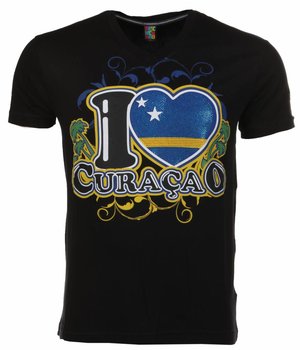 Local Fanatic T-shirt I Love Curacao - Zwart