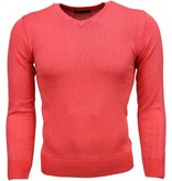 TONY BACKER Casual Trui - Exclusive Blanco V-Hals - Roze / Rood