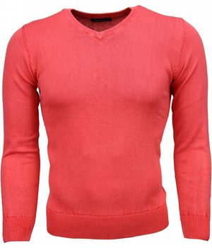 TONY BACKER Casual Trui - Exclusive Blanco V-Hals - Roze / Rood