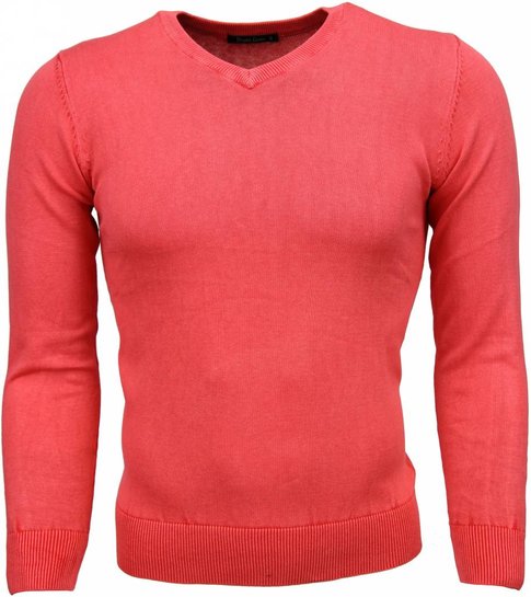 TONY BACKER Casual Trui - Exclusive Blanco V-Hals - Roze / Rood