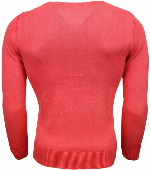 TONY BACKER Casual Trui - Exclusive Blanco V-Hals - Roze / Rood