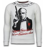 Local Fanatic Godfather - Rhinestone Sweater - Wit