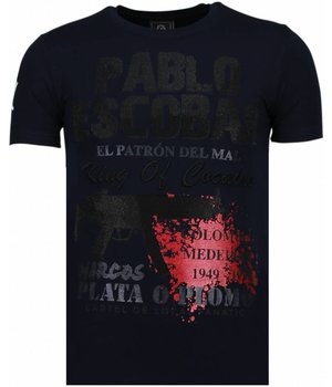 Local Fanatic Pablo Escobar Narcos - Rhinestone T-shirt - Blauw