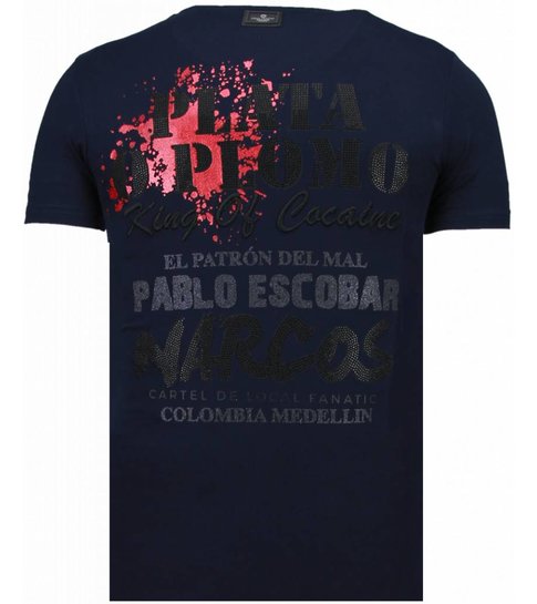 Local Fanatic Pablo Escobar Narcos - Rhinestone T-shirt - Blauw