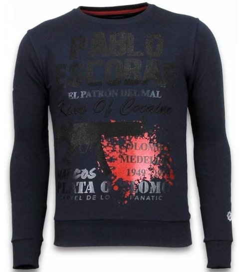 Local Fanatic Pablo Escobar - Rhinestone Sweater - Blauw