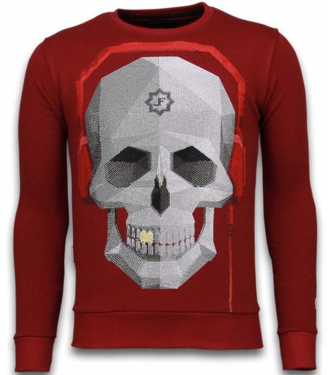 Local Fanatic Skull Beat - Rhinestone Sweater - Bordeaux