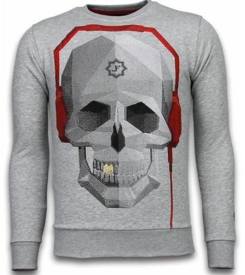 Local Fanatic Skull Beat - Rhinestone Sweater - Grijs