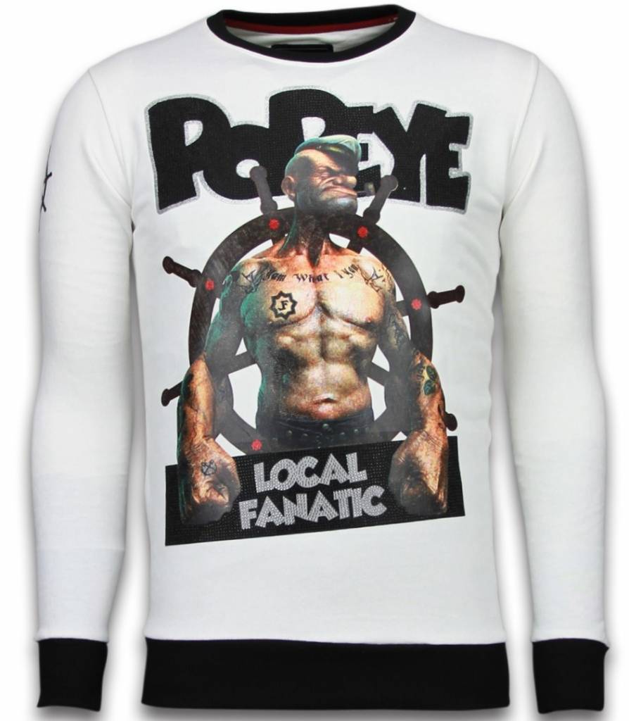 Local Fanatic Popeye Rhinestone Sweater Wit local fanatic kopen in de aanbieding