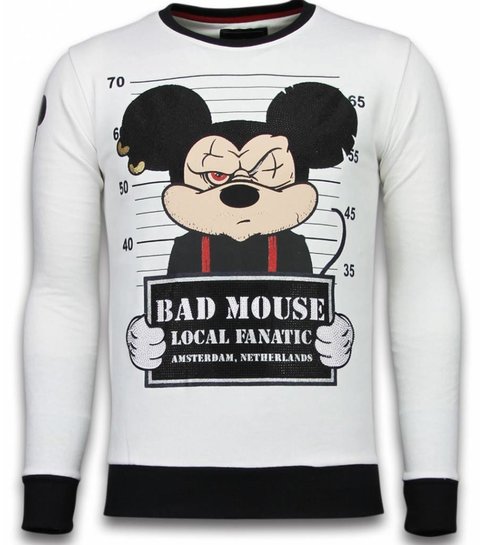 Local Fanatic Bad Mouse - Rhinestone Sweater - Wit