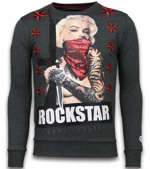 Local Fanatic Marilyn Rockstar - Rhinestone Sweater - Antraciet