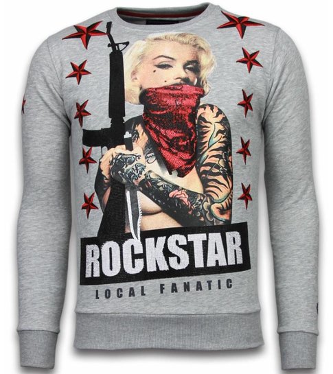 Local Fanatic Marilyn Rockstar - Rhinestone Sweater - Grijs