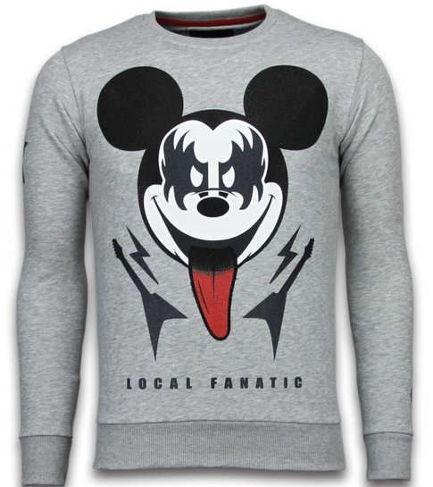 Local Fanatic Kiss My Mickey - Rhinestone Sweater - Grijs