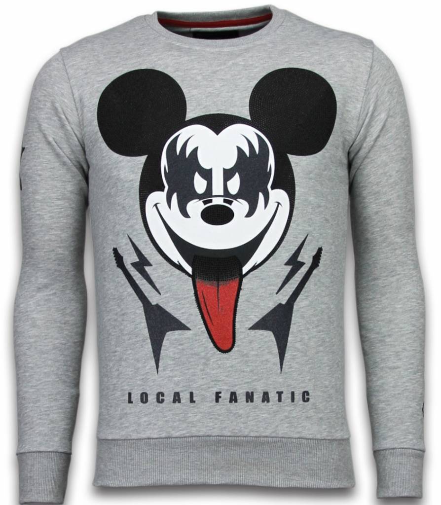 Local Fanatic Kiss My Mickey Rhinestone Sweater Grijs local fanatic kopen in de aanbieding