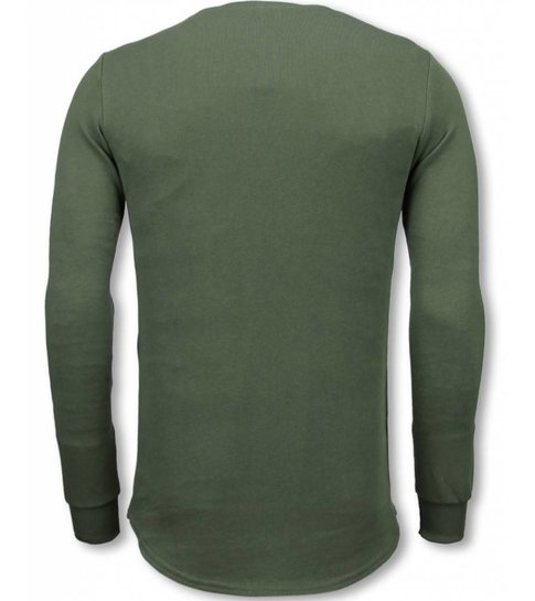 TONY BACKER Longfit Sweater - Damaged Look Shirt - Groen