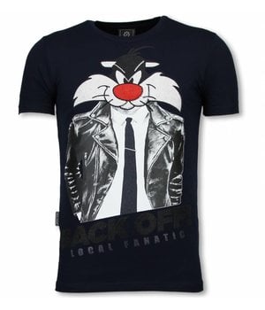 Local Fanatic Pussy Cat - Rhinestone T-shirt - Blauw