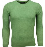 TONY BACKER Casual Trui - Exclusive Blanco V-Hals - Groen