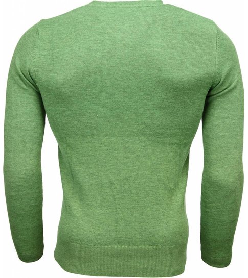 TONY BACKER Casual Trui - Exclusive Blanco V-Hals - Groen