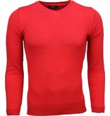 TONY BACKER Casual Trui - Exclusive Blanco V-Hals - Rood