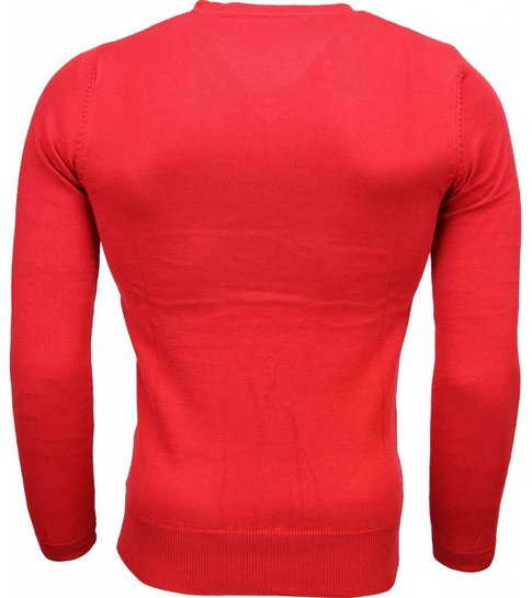 TONY BACKER Casual Trui - Exclusive Blanco V-Hals - Rood