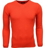 TONY BACKER Casual Trui - Exclusive Blanco V-Hals - Oranje