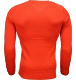 TONY BACKER Casual Trui - Exclusive Blanco V-Hals - Oranje