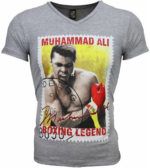 Local Fanatic T-shirt - Muhammad Ali Zegel Print - Grijs