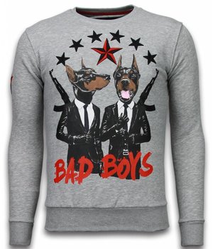 Local Fanatic Bad Boys - Rhinestone Sweater - Grijs