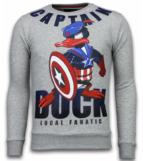 Local Fanatic Captain Duck - Rhinestone Sweater - Grijs