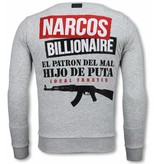 Local Fanatic Narcos Billionaire - Rhinestone Sweater - Grijs