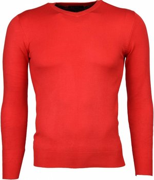 TONY BACKER Casual Trui - Exclusive Blanco V-Hals - Rood