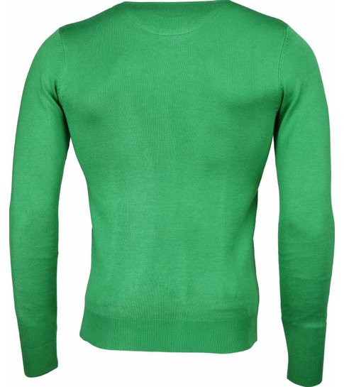 TONY BACKER Casual Trui - Exclusive Blanco V-Hals - Groen