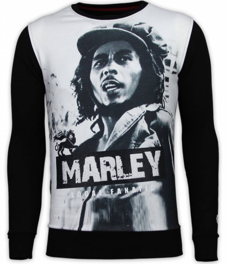 Local Fanatic Bob Marley Digital Rhinestone Sweater Zwart local fanatic kopen in de aanbieding
