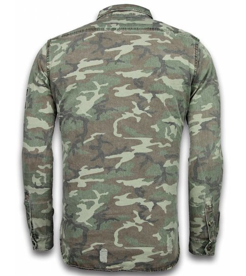 BB  Bread & Buttons Exclusief Overhemd - Slim Fit Lange Mouwen Heren - Camouflage Pattern - Groen