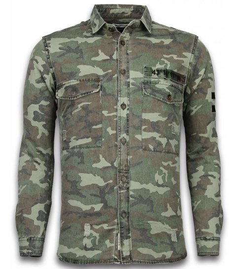 BB  Bread & Buttons Exclusief Overhemd - Slim Fit Lange Mouwen Heren - Camouflage Pattern - Groen