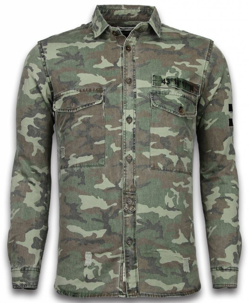 Exclusief Overhemd Fit Lange Mouwen Heren Camouflage Pattern - Groen - Italy