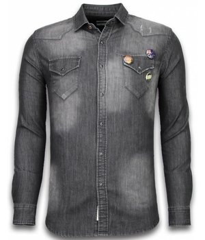 BB  Bread & Buttons Denim Shirt - Spijkerblouse Slim Fit - 3 Buttons - Grijs