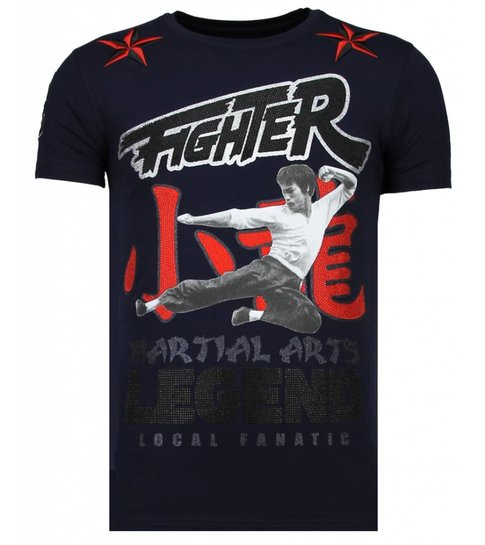 Local Fanatic Fighter - Bruce Lee T-shirt Rhinestones - Navy