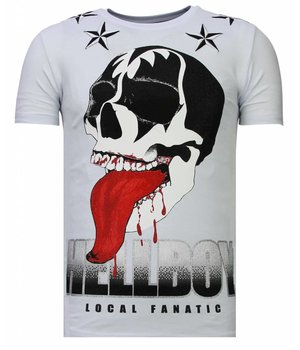 Local Fanatic Hellboy - Rhinestone T-shirt - Wit