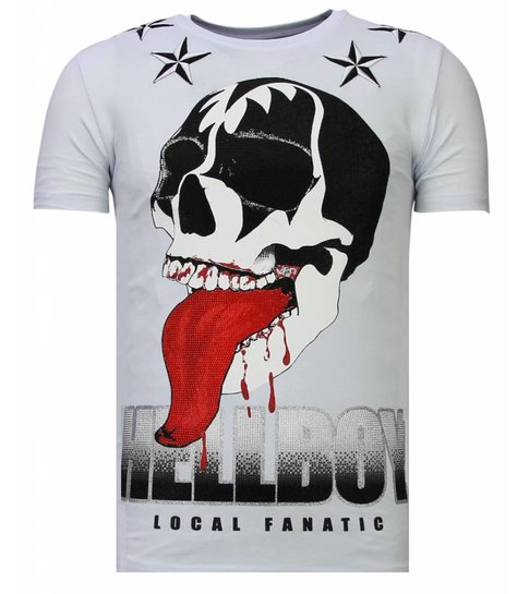 Local Fanatic Hellboy - Rhinestone T-shirt - Wit