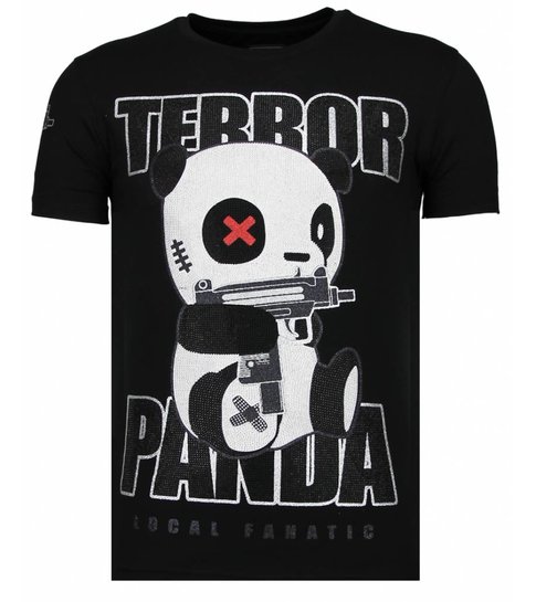 Local Fanatic Terror Panda - Rhinestone T-shirt - Zwart