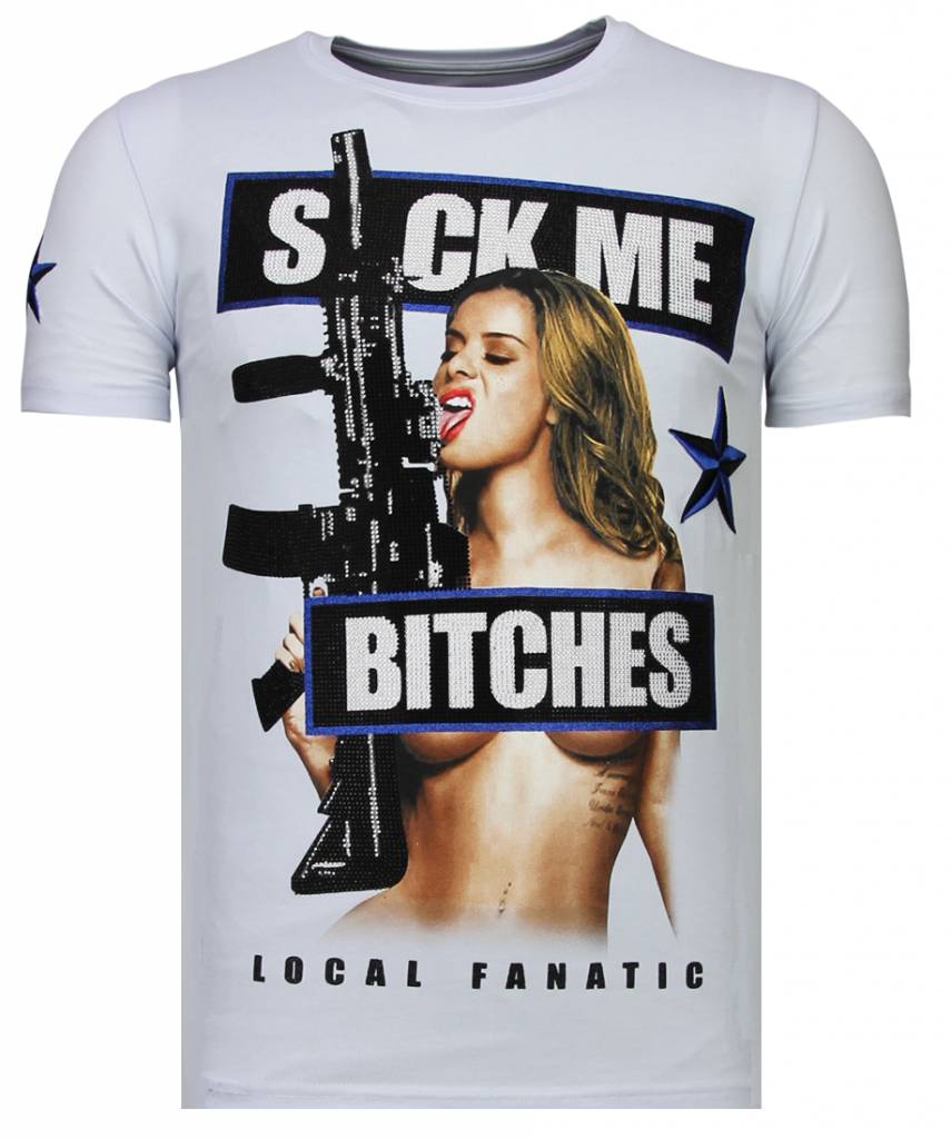 Local Fanatic Young Rich Famous Rhinestone T Shirt Wit local fanatic kopen in de aanbieding