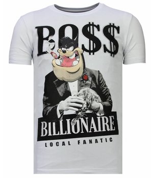Local Fanatic Billionaire Boss - Rhinestone T-shirt - Wit