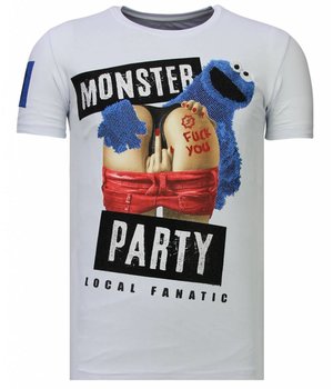 Local Fanatic Monster Party - Rhinestone T-shirt - Wit